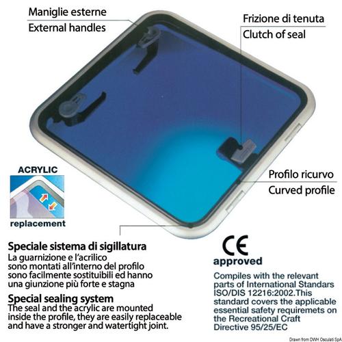 LEWMAR lépés álló négyzet alakú ablak  60x60  gázrugós kitámasztóval